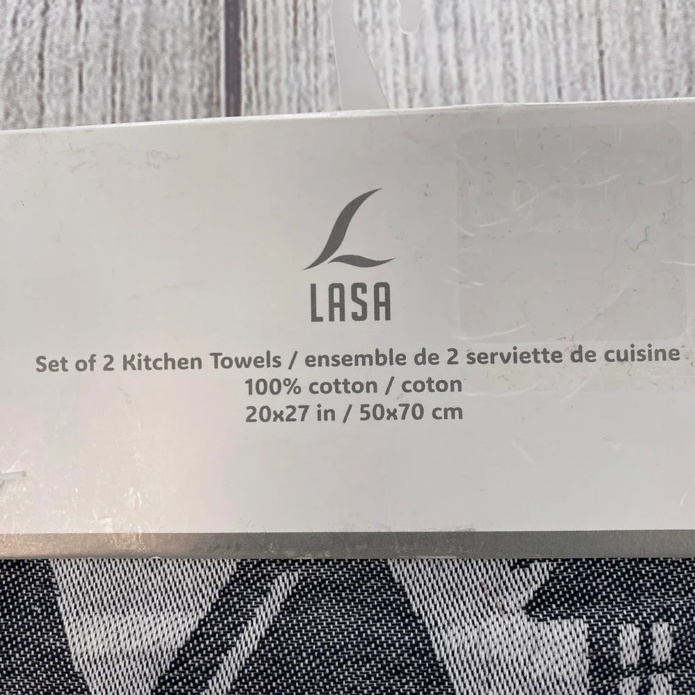 LASA Kitchen Towels (2) Gray Halloween Haunted House Black Cat Gothic Spooky